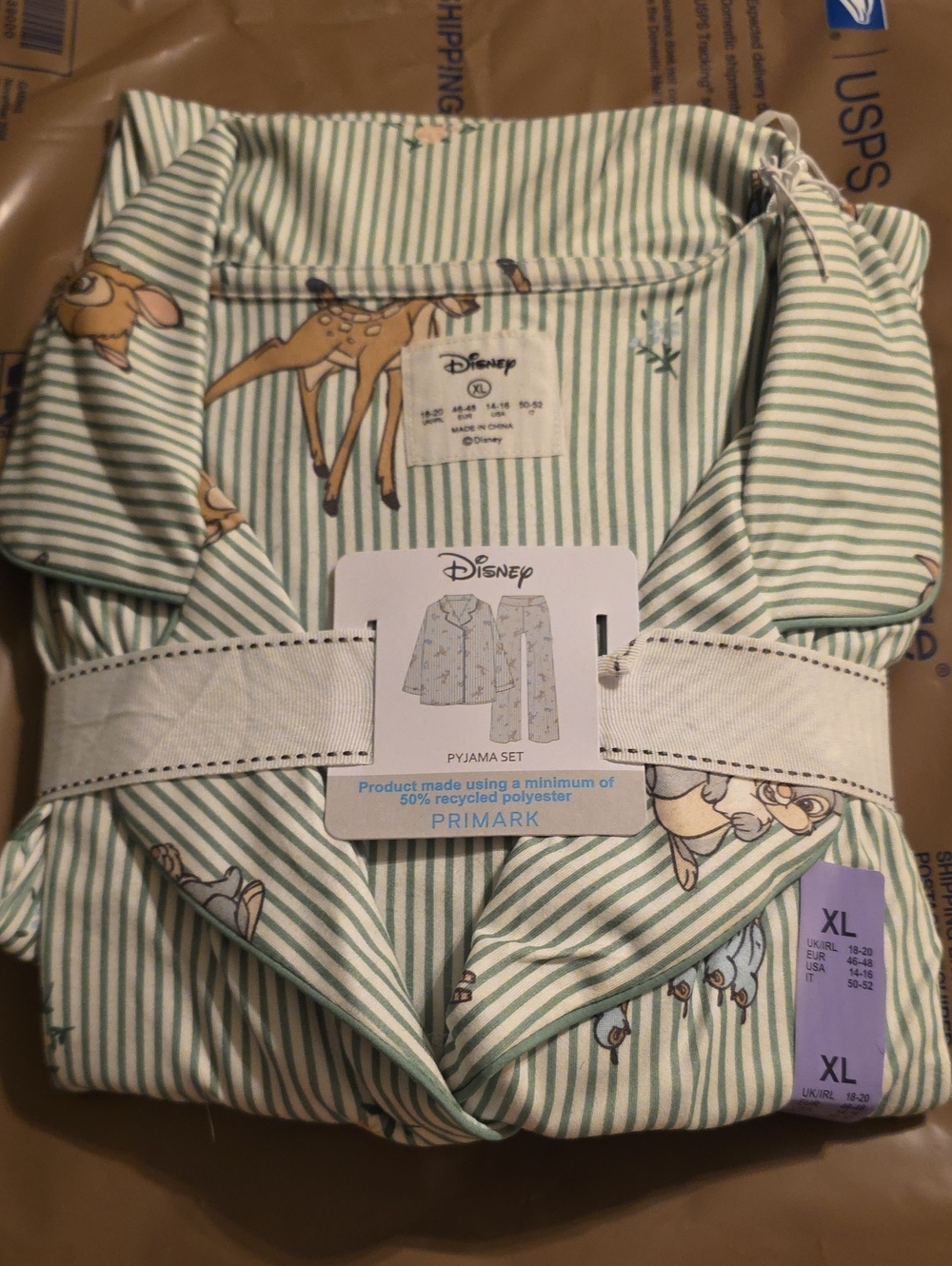 Disney x Primark Bambi Green Stripe Womens Pajama Set - XL - Picture 1 of 5